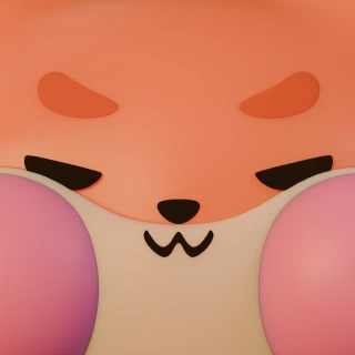 Cartoon face of Kitu. A fox with big pink cheeks.