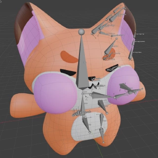 Ritu in Blender with rigging bones visible though the model to control it's body deformation