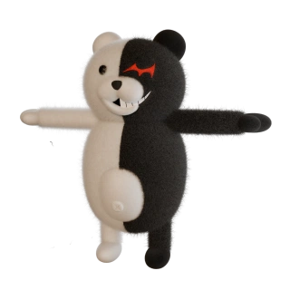 Furry Monokuma shown from head to toe with both arms stretched out to the sides.